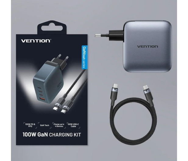 Vention Ładowarka 100W GaN 1x USB-A 3x USB-C + kabel USB-C do USB-C - 1543403 - zdjęcie 4